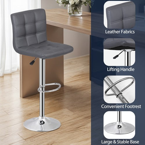 Segawe Set of 2 Adjustable Bar Stools PU Leather Modern Dinning Chair with Back Gray