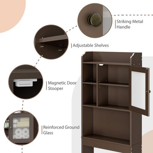 Segawe Wood Over The Toilet Bathroom Storage Cabinet Organizer w/Adjustable Shelf Brown