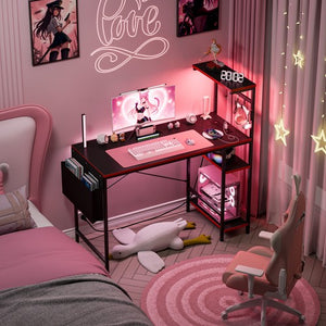 Segawe Gaming Desk with Power Outlet & LED Light 44 Inch Computer Office Desk with Hook