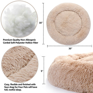 Segawe 30"x30" Shaggy Fluffy Pet Bed Dog Cat Donut Cuddler Cushion Mats Machine