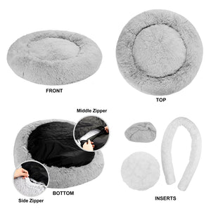 Segawe 30"x30" Grey Shaggy Fluffy Pet Bed Dog Cat Donut Cuddler Cushion Mats Machine