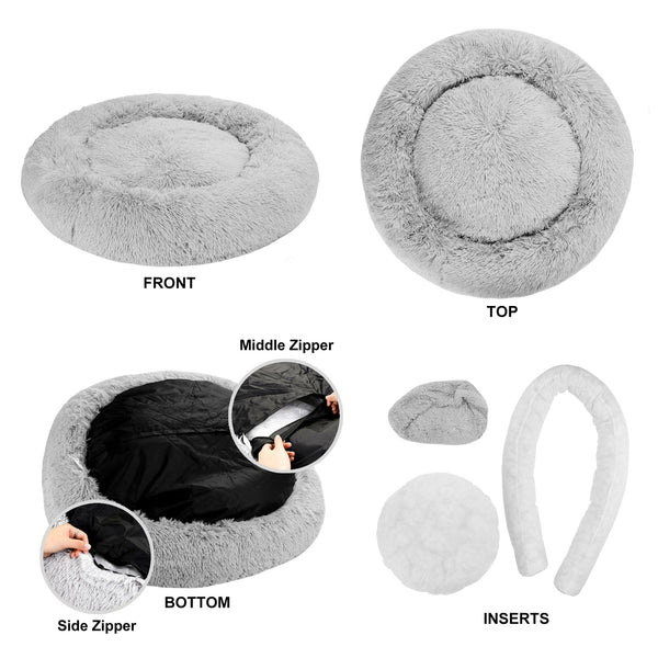Segawe 30"x30" Grey Shaggy Fluffy Pet Bed Dog Cat Donut Cuddler Cushion Mats Machine