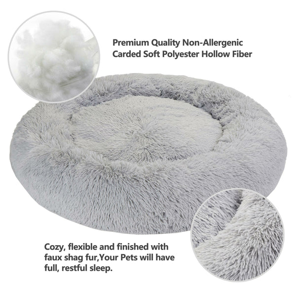 Segawe 30"x30" Grey Shaggy Fluffy Pet Bed Dog Cat Donut Cuddler Cushion Mats Machine