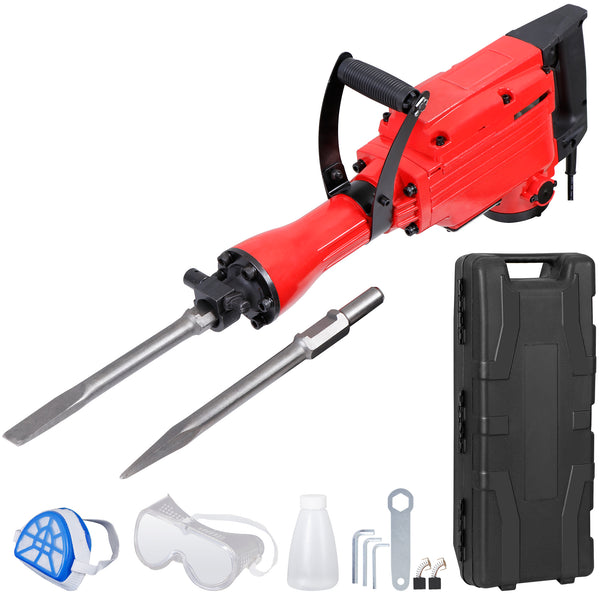 Segawe 2200W Heavy Duty Electric Demolition Jack Hammer Concrete Breaker Drills w/Case, Gloves 2 Chisel 2 Punch Bit Set