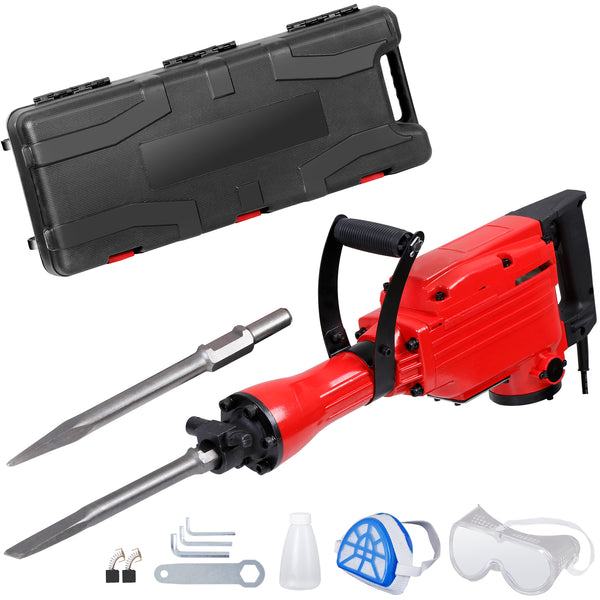 Segawe 2200W Heavy Duty Electric Demolition Jack Hammer Concrete Breaker Drills w/Case, Gloves 2 Chisel 2 Punch Bit Set