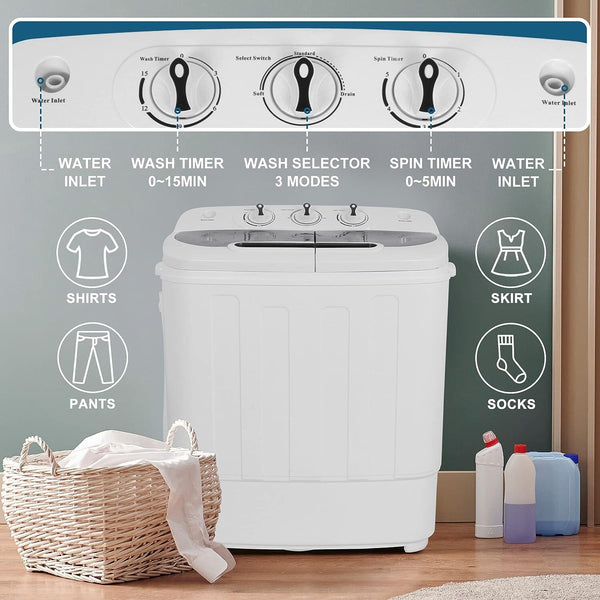 Segawe Compact Mini Twin Tub Washing Machine Portable 13lbs Laundry Washer and Dryer