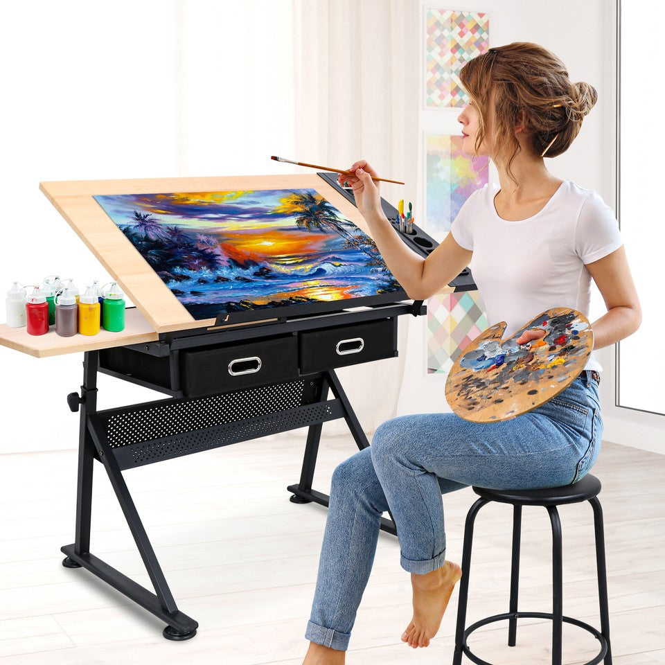 Segawe Drafting Desk Drawing Table Adjustable with Stool Arts & Crafts Creative Center