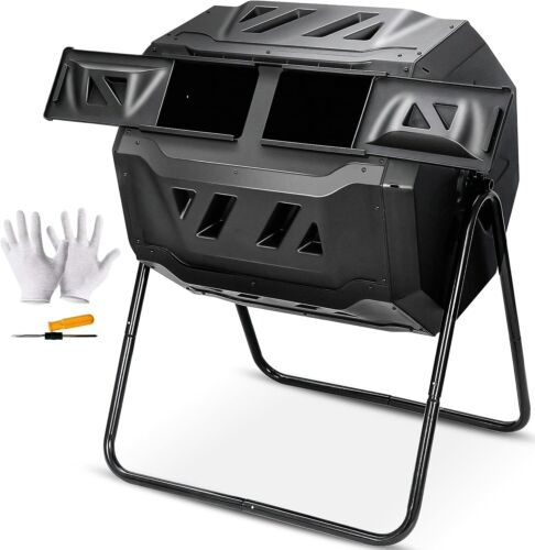 Segawe Chambers Composting Tumbler 43 Gallon Dual Outdoor Gardening Large Compost Bin