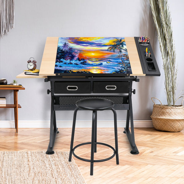 Segawe Drafting Desk Drawing Table Adjustable with Stool Arts & Crafts Creative Center